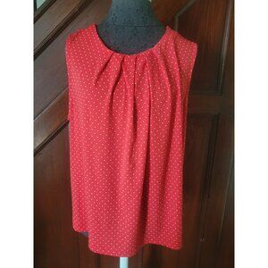 Jones New York Red Sleeveless Polka Dot Pleated Blouse Womens XL Lightweight Top